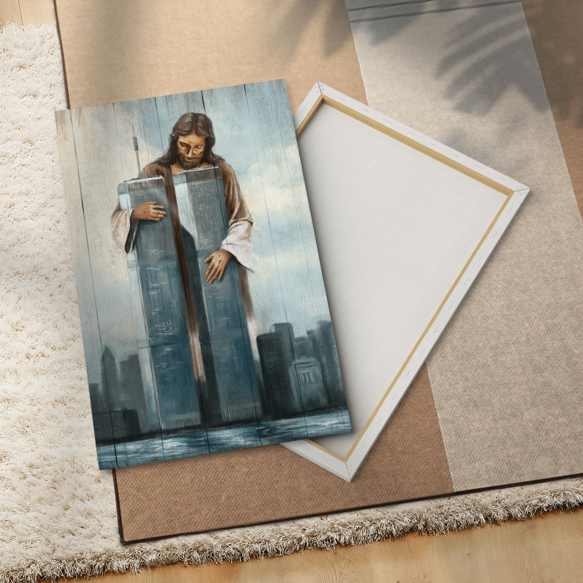 Jesus, Holding The World Trade Center Building, September 11 Memorial, God Canvas, Christian Wall Art