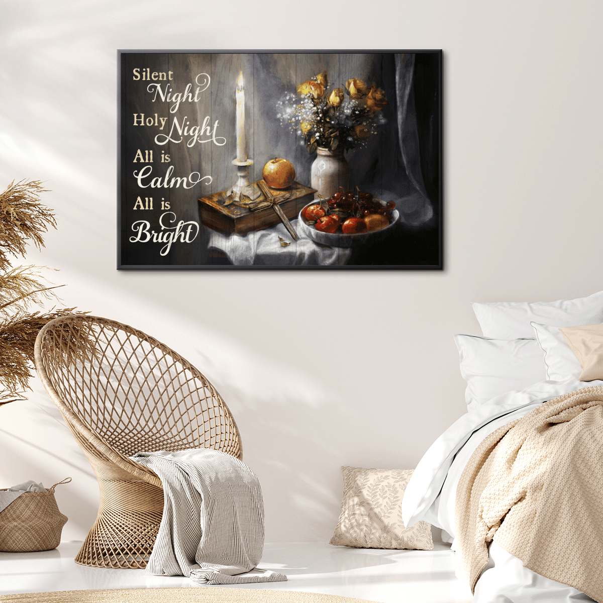 Silent Night Holy Night All Is Calm All Is Bright, Candle, Cross, Fruit, Flower, God Poster