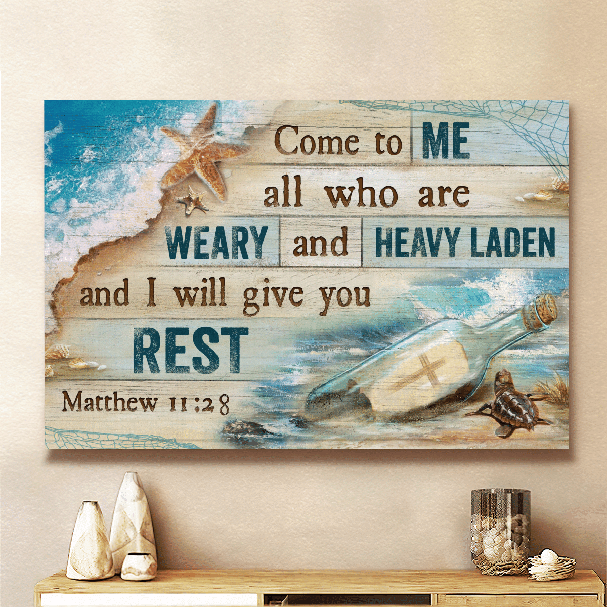 Come To Me All Who Are Weary And Heavy Laden And I Will Give You Rest, Beach, Cross, God Canvas, Christian Wall Art