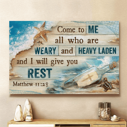 Come To Me All Who Are Weary And Heavy Laden And I Will Give You Rest, Beach, Cross, God Canvas, Christian Wall Art