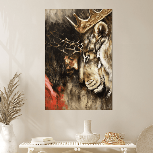 The Combination Of Jesus And Lion Poster