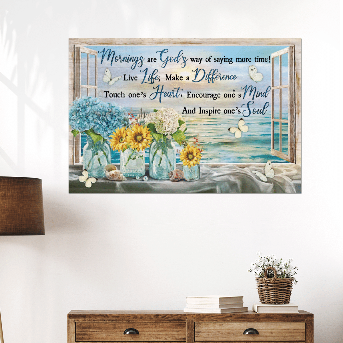 Mornings Are God'S Way Of Saying More Time, Beach, Flower, Butterfly, God Poster