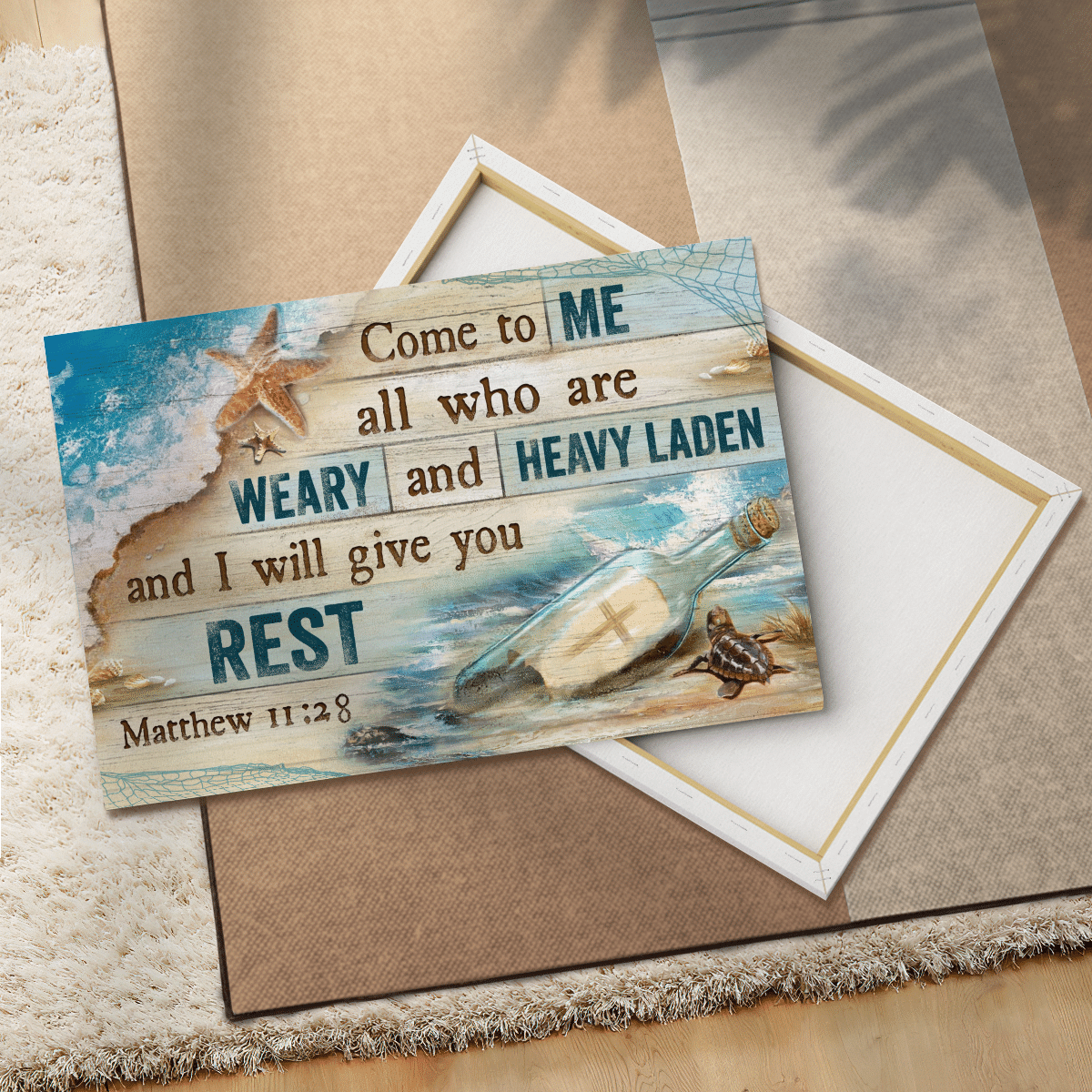 Come To Me All Who Are Weary And Heavy Laden And I Will Give You Rest, Beach, Cross, God Canvas, Christian Wall Art