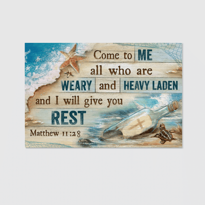 Come To Me All Who Are Weary And Heavy Laden And I Will Give You Rest, Beach, Cross, God Canvas, Christian Wall Art