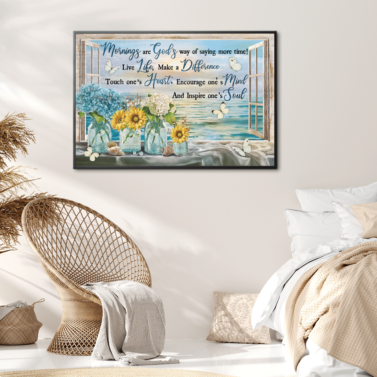 Mornings Are God'S Way Of Saying More Time, Beach, Flower, Butterfly, God Poster