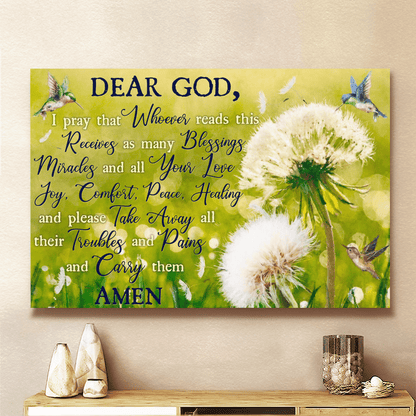 Take Away All Their Troubles And Pains And Carry Them, Hummingbird, Dandelion, God Canvas, Christian Wall Art