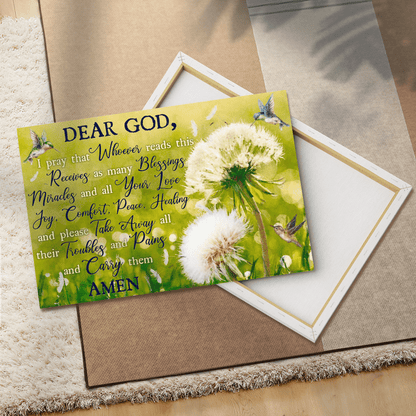 Take Away All Their Troubles And Pains And Carry Them, Hummingbird, Dandelion, God Canvas, Christian Wall Art