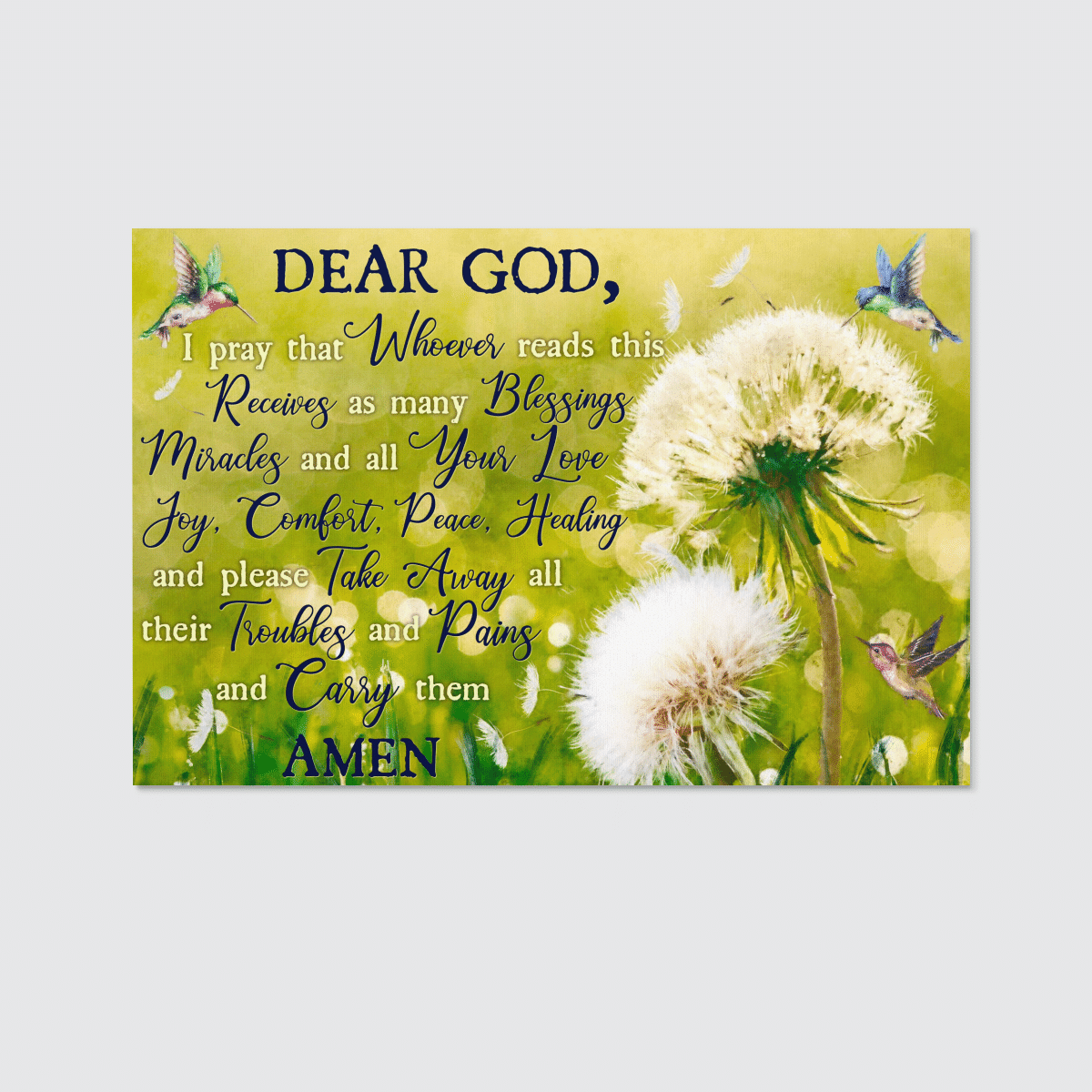 Take Away All Their Troubles And Pains And Carry Them, Hummingbird, Dandelion, God Canvas, Christian Wall Art