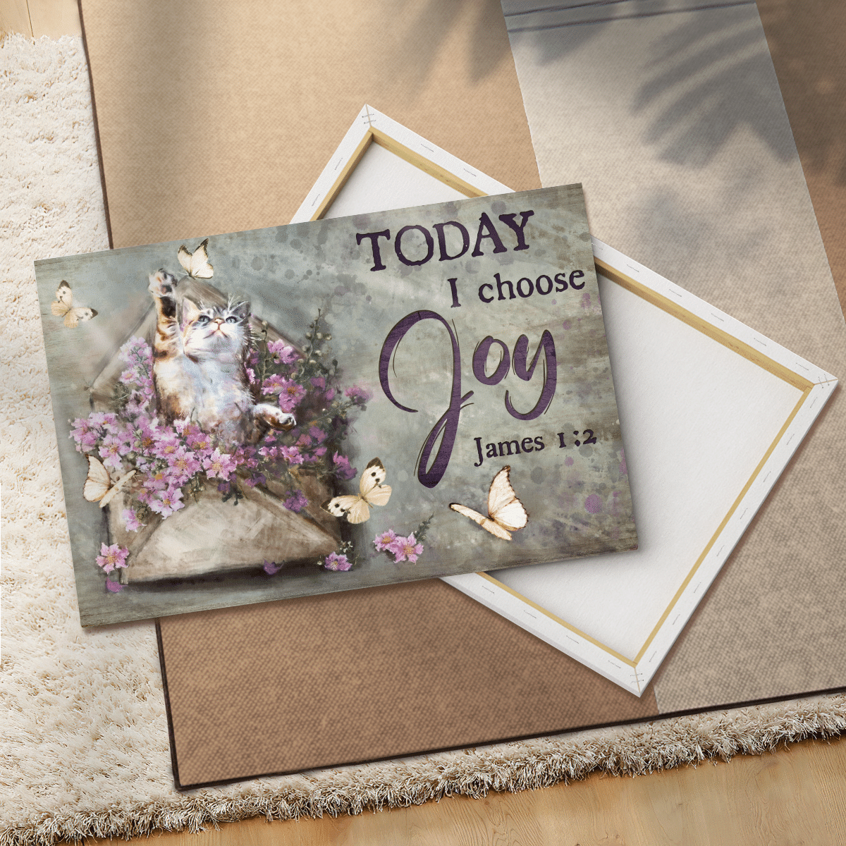 Today I Choose Joy, Cat, Flower, Butterfly, God Canvas, Christian Wall Art, Home Decor