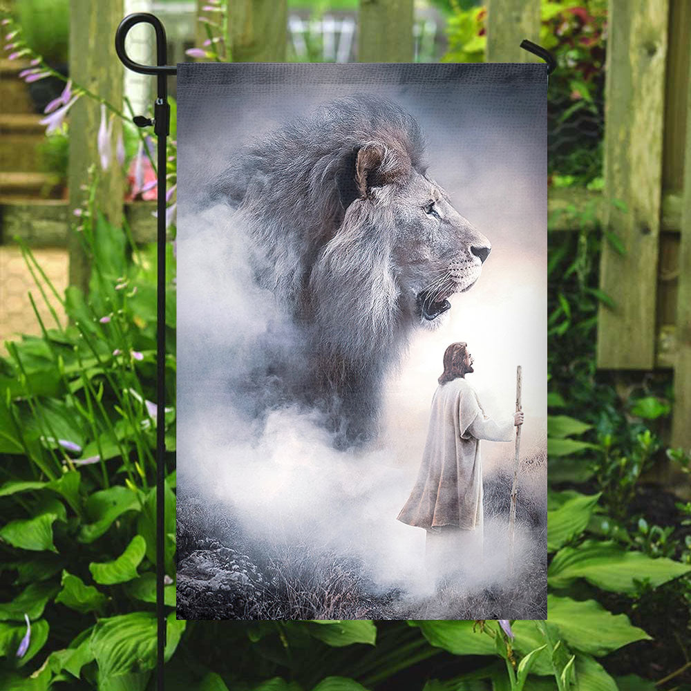 Lion And The Jesus - Christian's Flag - Garden Decor - Garden Flag Stand - Christian Gift - Ciaocustom