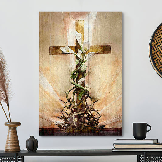 Jesus Canvas Art - Bible Verse Canvas Painting - Cross And Flower Canvas Poster - Ciaocustom