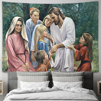 Jesus With The Children Tapestry - God Tapestry - Religious Tapestry Wall Hangings - Jesus Christ Tapestry - Gift For Christian - Ciaocustom