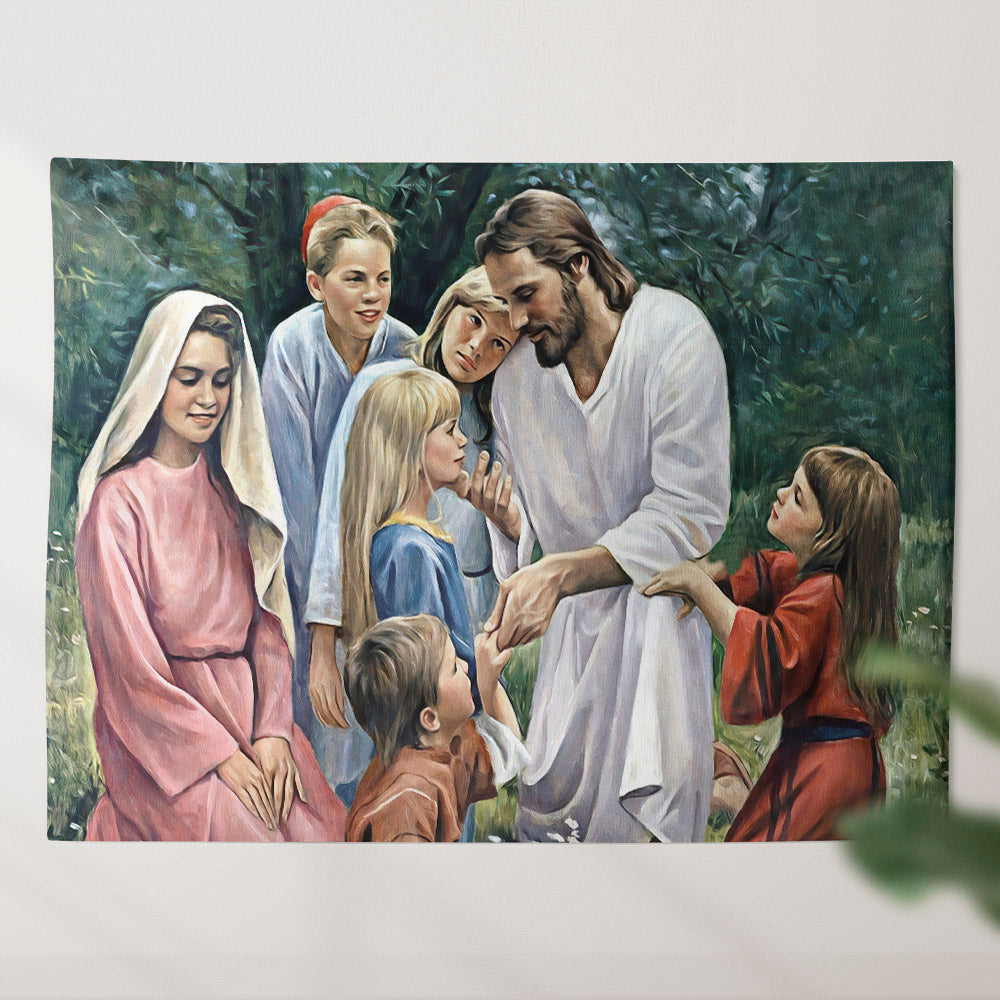 Jesus With The Children Tapestry - God Tapestry - Religious Tapestry Wall Hangings - Jesus Christ Tapestry - Gift For Christian - Ciaocustom