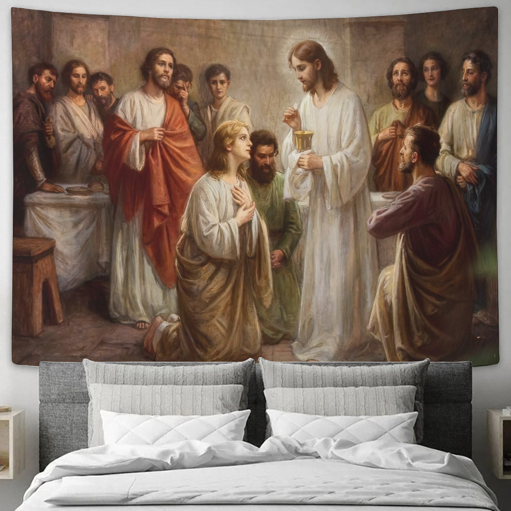 Christ Instituting Holy Communion Art - Christian Tapestry - Jesus Wall Tapestry - Religious Tapestry Wall Hangings - Bible Verse Tapestry - Ciaocustom