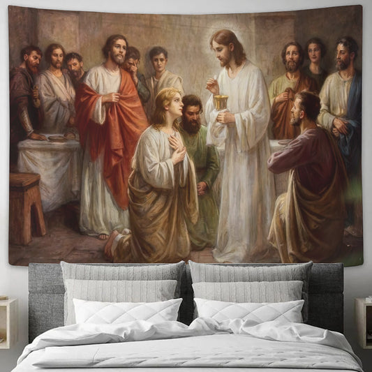 Christ Instituting Holy Communion Art - Christian Tapestry - Jesus Wall Tapestry - Religious Tapestry Wall Hangings - Bible Verse Tapestry - Ciaocustom