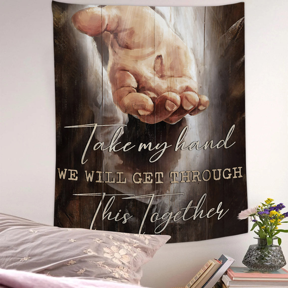 Take My Hand We Will Get Through Tapestry - The Hand Of God - Jesus Tapestry - Religious Tapestry Wall Hangings - Christian Gift - Ciaocustom