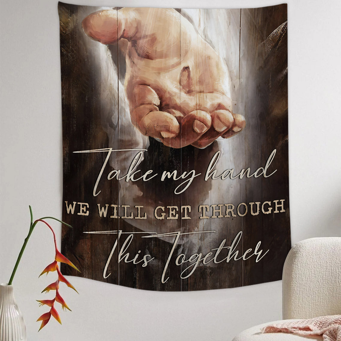 Take My Hand We Will Get Through Tapestry - The Hand Of God - Jesus Tapestry - Religious Tapestry Wall Hangings - Christian Gift - Ciaocustom