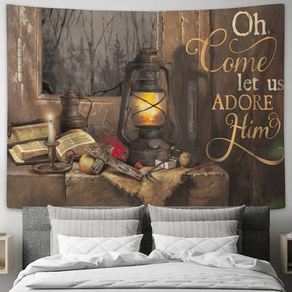 Oh Come Let Us Adore Him Tapestry - Cross - God Tapestry - Christian Wall Art - Religious Tapestry Wall Hangings - Jesus Wall Tapestry - Ciaocustom