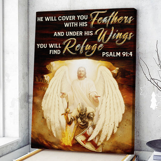 He Will Cover You With His Feathers - Psalm 91:4 - Christian Canvas Prints - Faith Canvas - Bible Verse Canvas - Ciaocustom