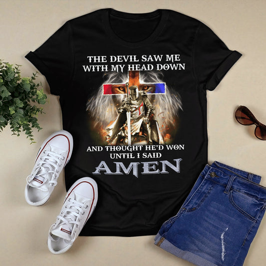 Warrior And Cross - Jesus The Devil Saw Me With My Head Down T- Shirt - Jesus T-Shirt - Christian Shirts For Men & Women - Ciaocustom