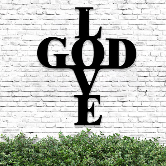 Love God Cross Metal Wall Sign - Christianity Faith Metal Hanging - Religious Wall Sign Wall Art - Metal Wall Art for Living Room - Ciaocustom