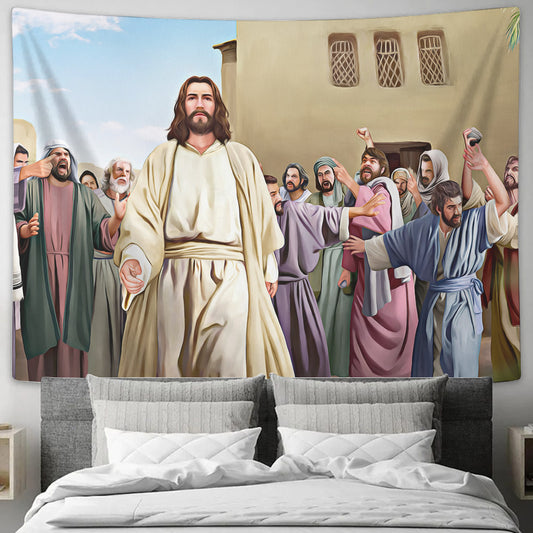 Following God's Guidance - Jesus Tapestry - Picture Of Jesus and People - Christian Tapestry Wall Hanging - Gift For Christian - Ciaocustom