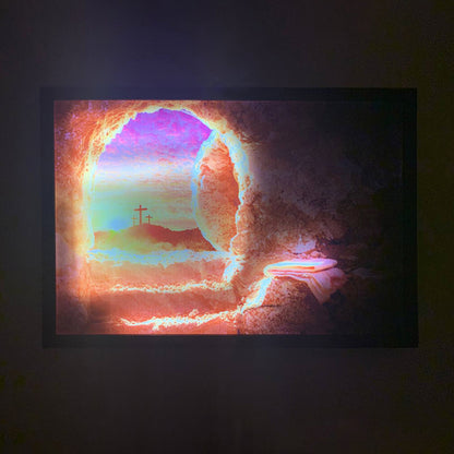 Empty Tomb Glass Print Wall Art With Led Lights - Easter Glass Canvas Art - Christian Glass Framed Wall Pictures