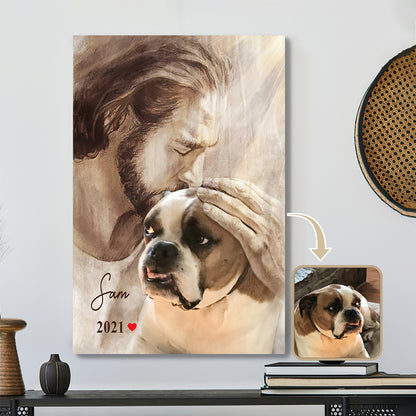 Personalized Memorial Pet Wall Art Canvas - Jesus God Hug A Dog - Jesus Canvas - Christian Canvas Wall Art - Ciaocustom