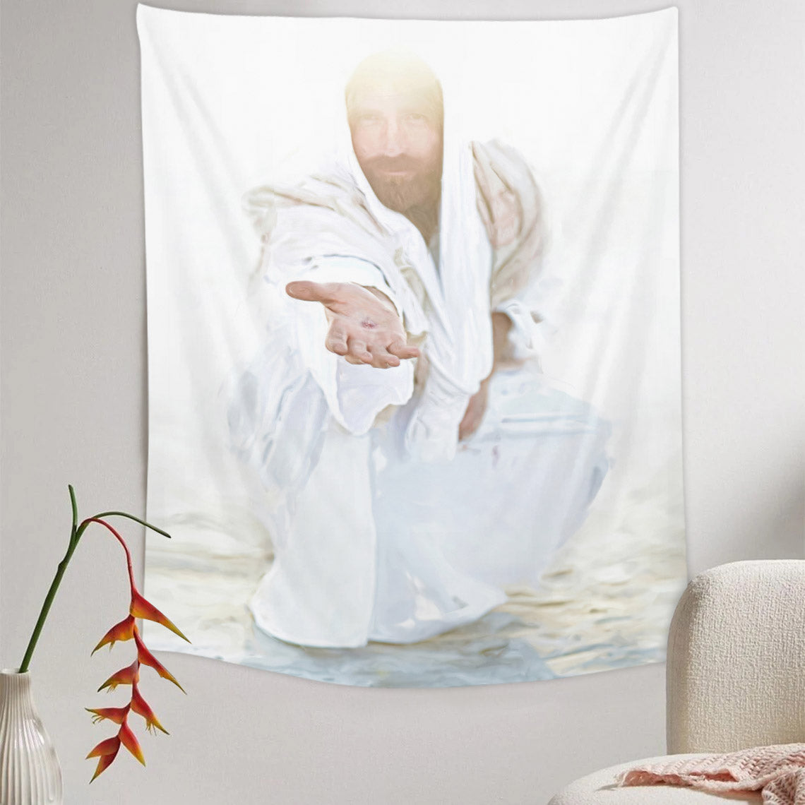 Jesus Rescue Tapestry - Jesus Christ Tapestry - Christian Wall Art - Religious Tapestry - Ciaocustom
