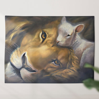 Lion And Lamb Wall Art - God Tapestry - Christian Tapestry Wall - Biblical Tapestries - Ciaocustom