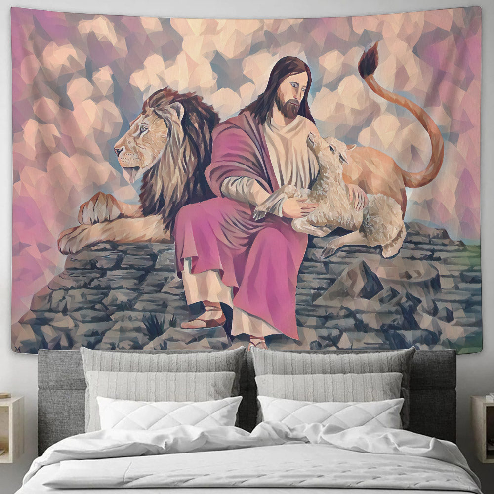 Jesus The Lamb Of God And Lion Of Judah  - God Tapestry - Christian Tapestry Wall - Biblical Tapestries - Ciaocustom