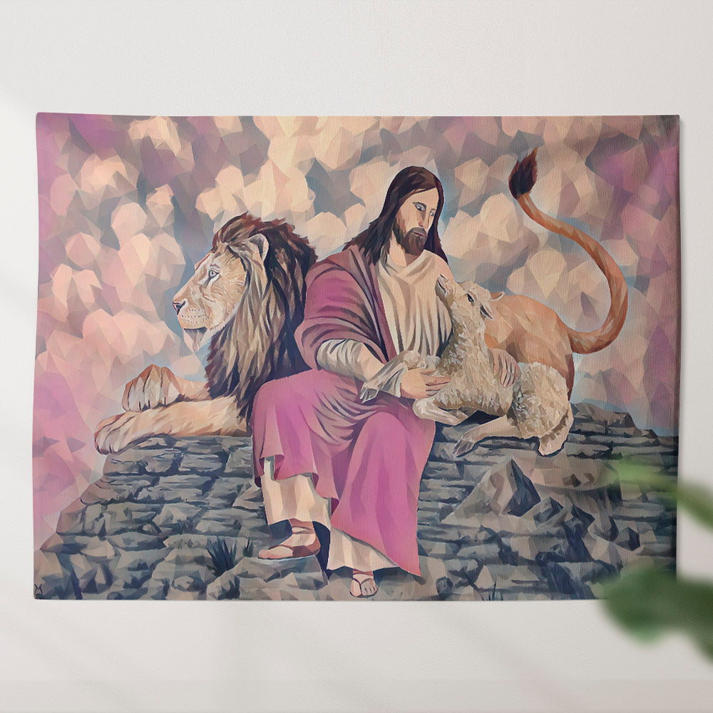 Jesus The Lamb Of God And Lion Of Judah - God Tapestry - Christian Tapestry Wall - Biblical Tapestries - Ciaocustom