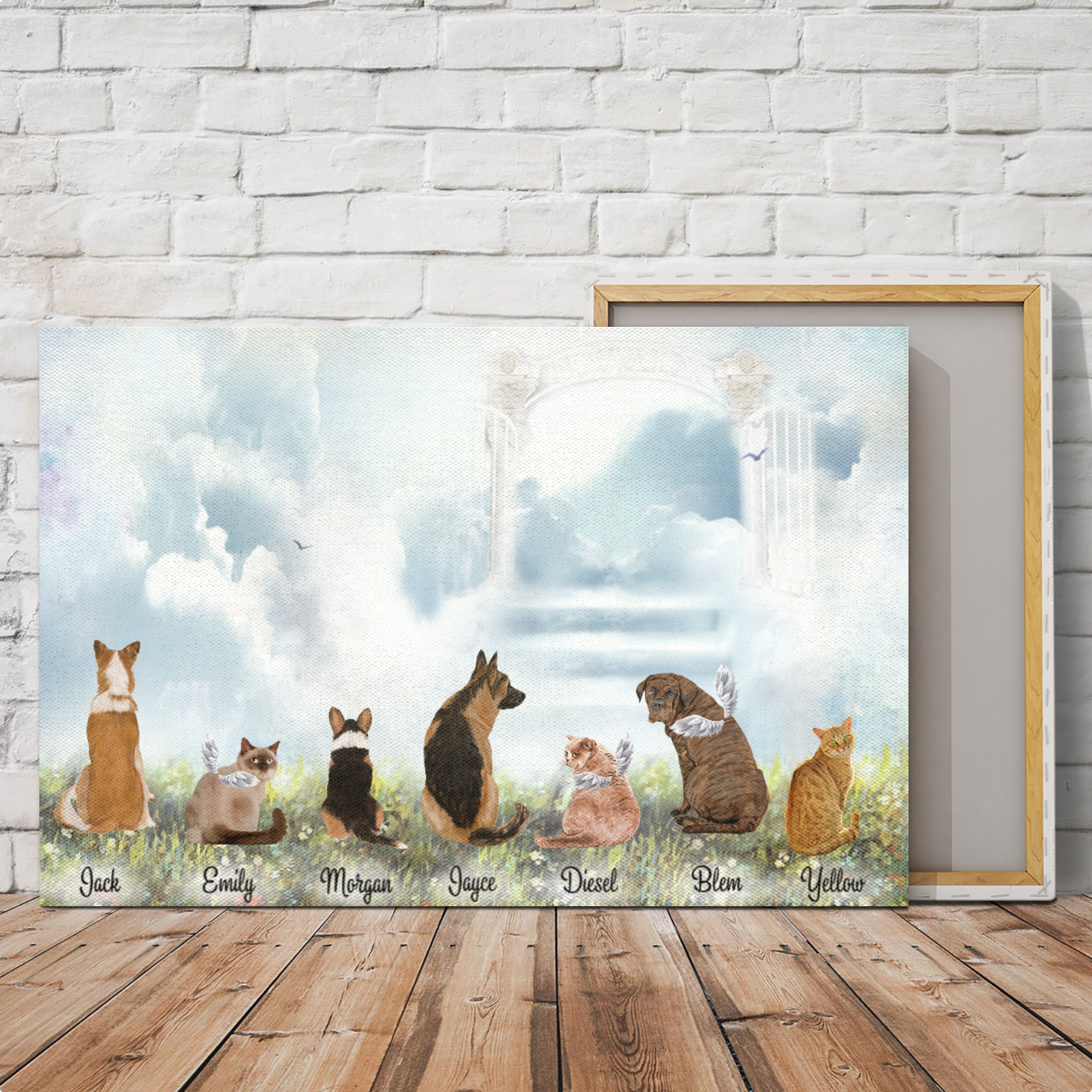 Ciaocustom Poster/Framed Canvas/Unframed Canvas, Custom Dog & Cat Breeds/Name/Background/Text, Dogs & Cats Talking On The Heaven