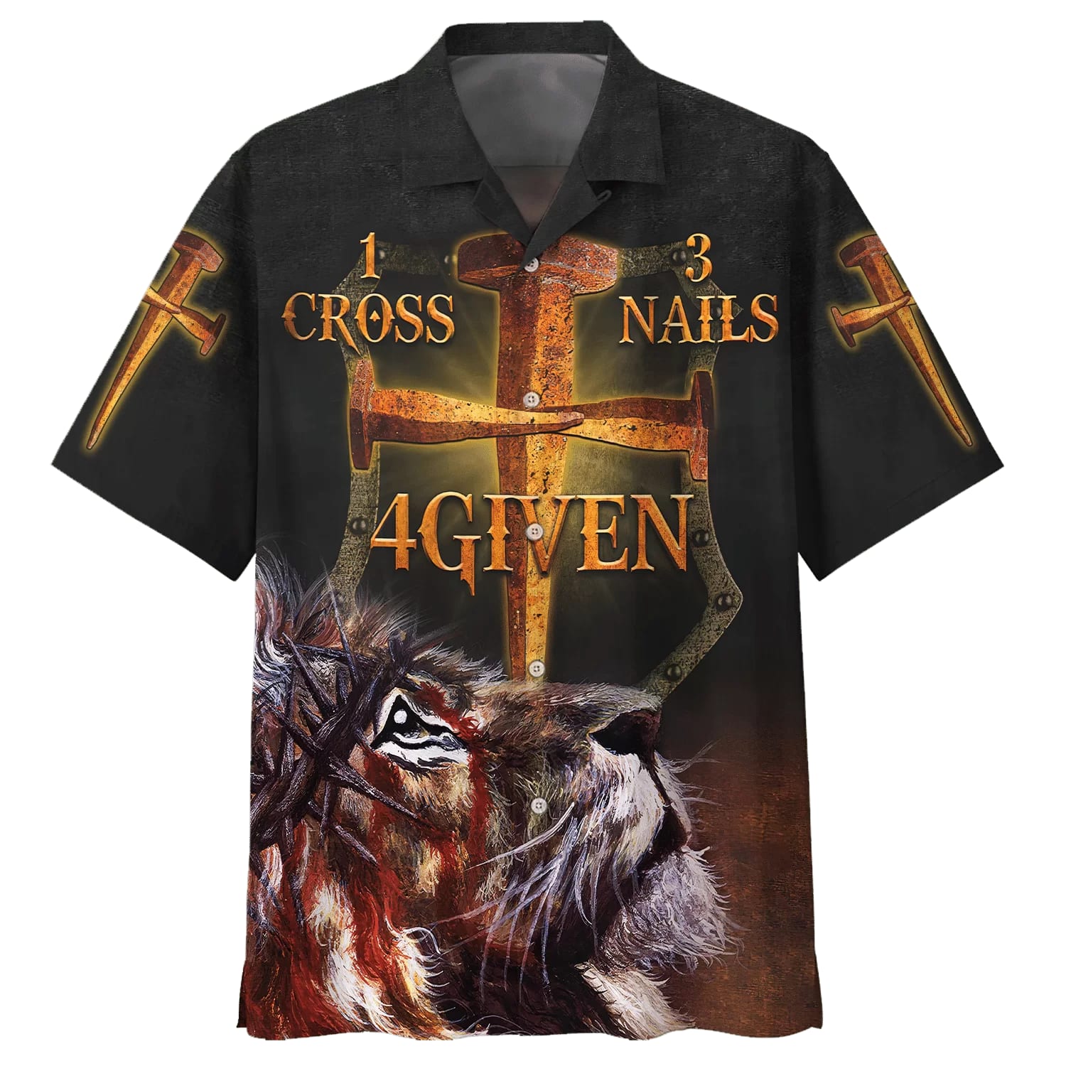 1 Cross 3 Nails 4given Lion Hawaiian Shirts - Christian Hawaiian Shirt - Hawaiian Shirts For Men