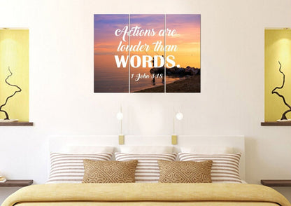 1 John 318 Actions Are Louder Than Words Canvas Wall Art Print - Christian Canvas Wall Art