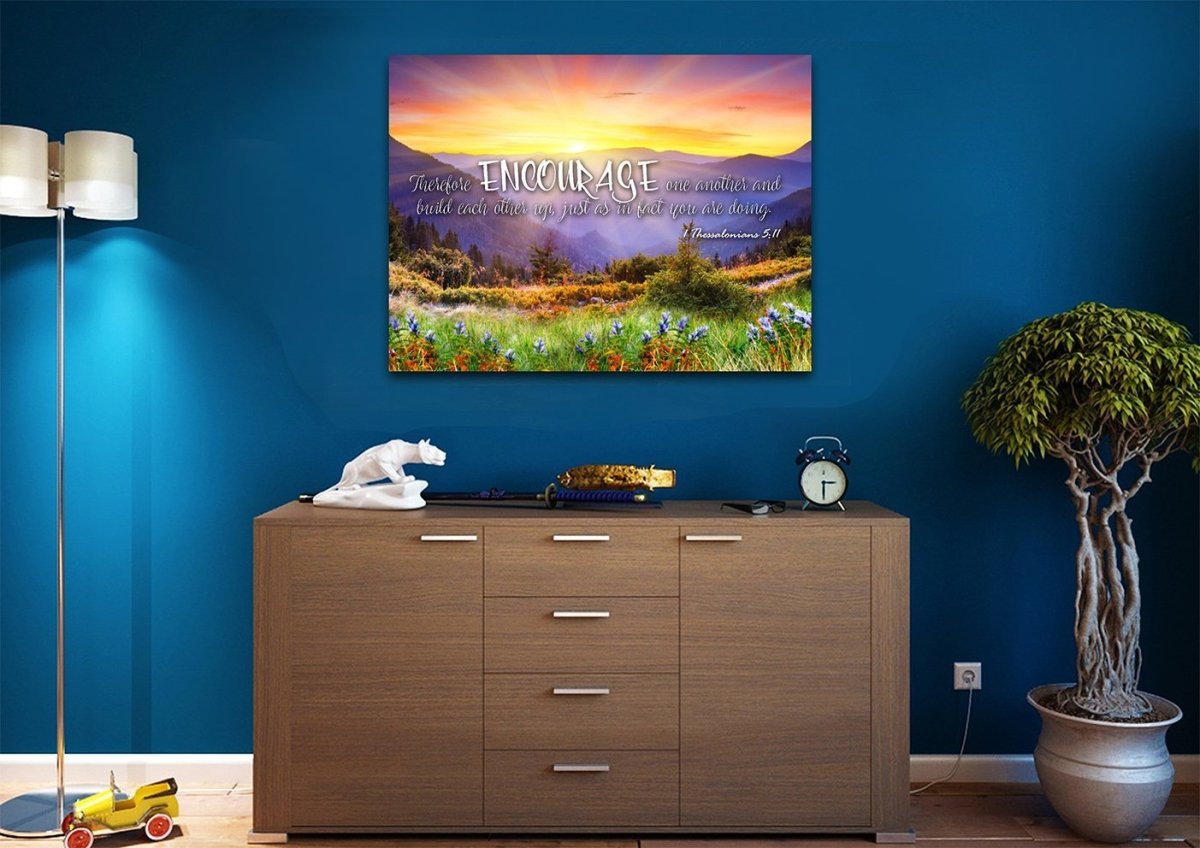 1 Thessalonians 511 Niv Encourage One Another Canvas Wall Art Print - Christian Canvas Wall Art