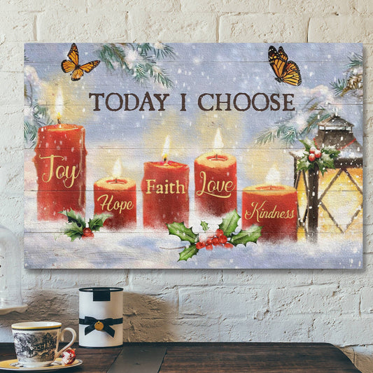 God Jesus Landscape Canvas Prints - God Wall Art - Jesus - Winter Candle Scene - Today I Choose Joy, Hope, Faith, Love, Kindness - Ciaocustom