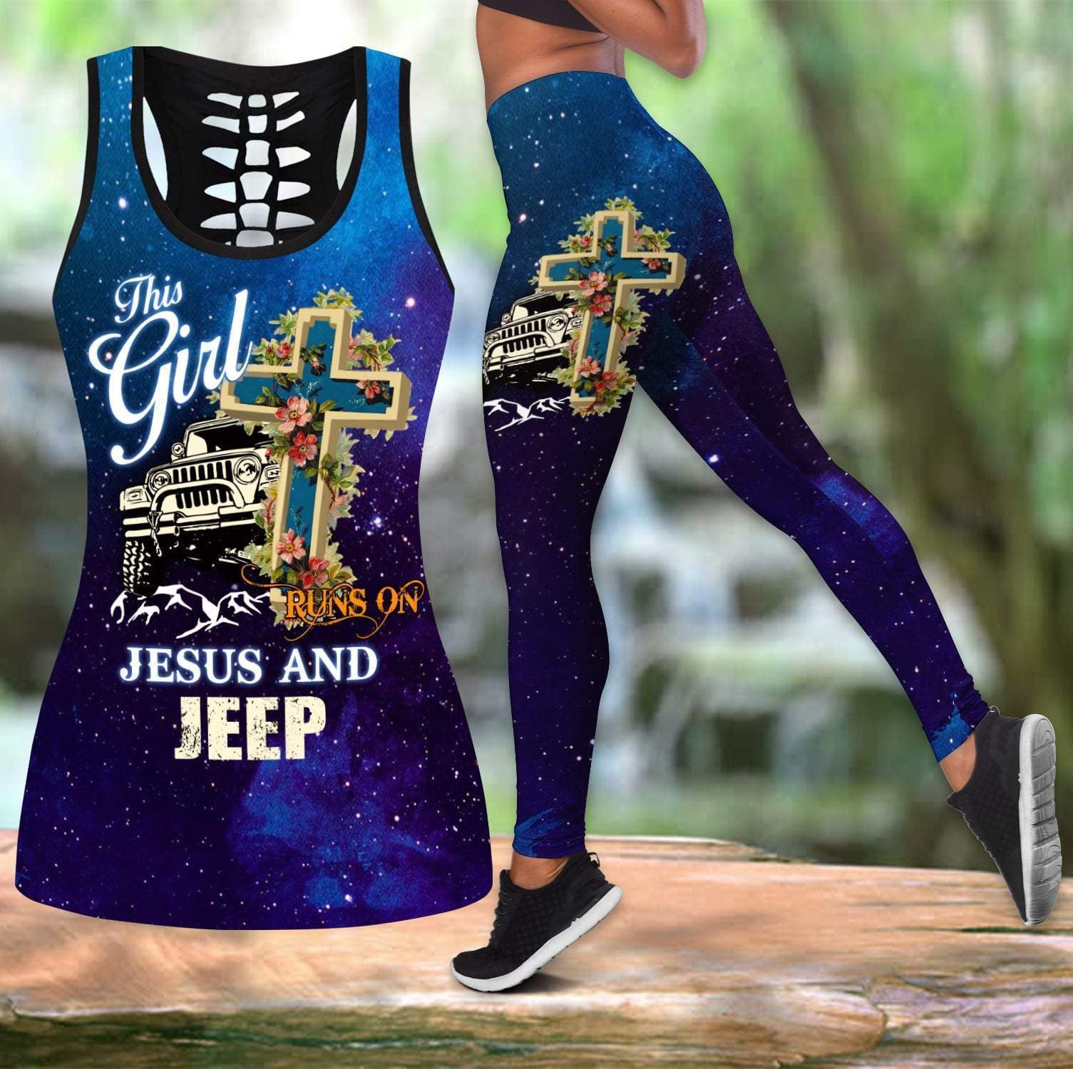 This Girl Runs On Jesus And Jeep Jesus Tank Top Legging - Christian Tank Top And Legging Sets For Women