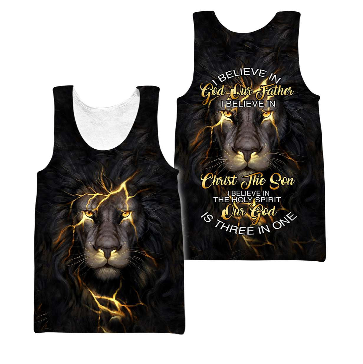Lion Thunder I Beleive In God Our Father Jesus Men Tank Top - Christian Tank Top For Men