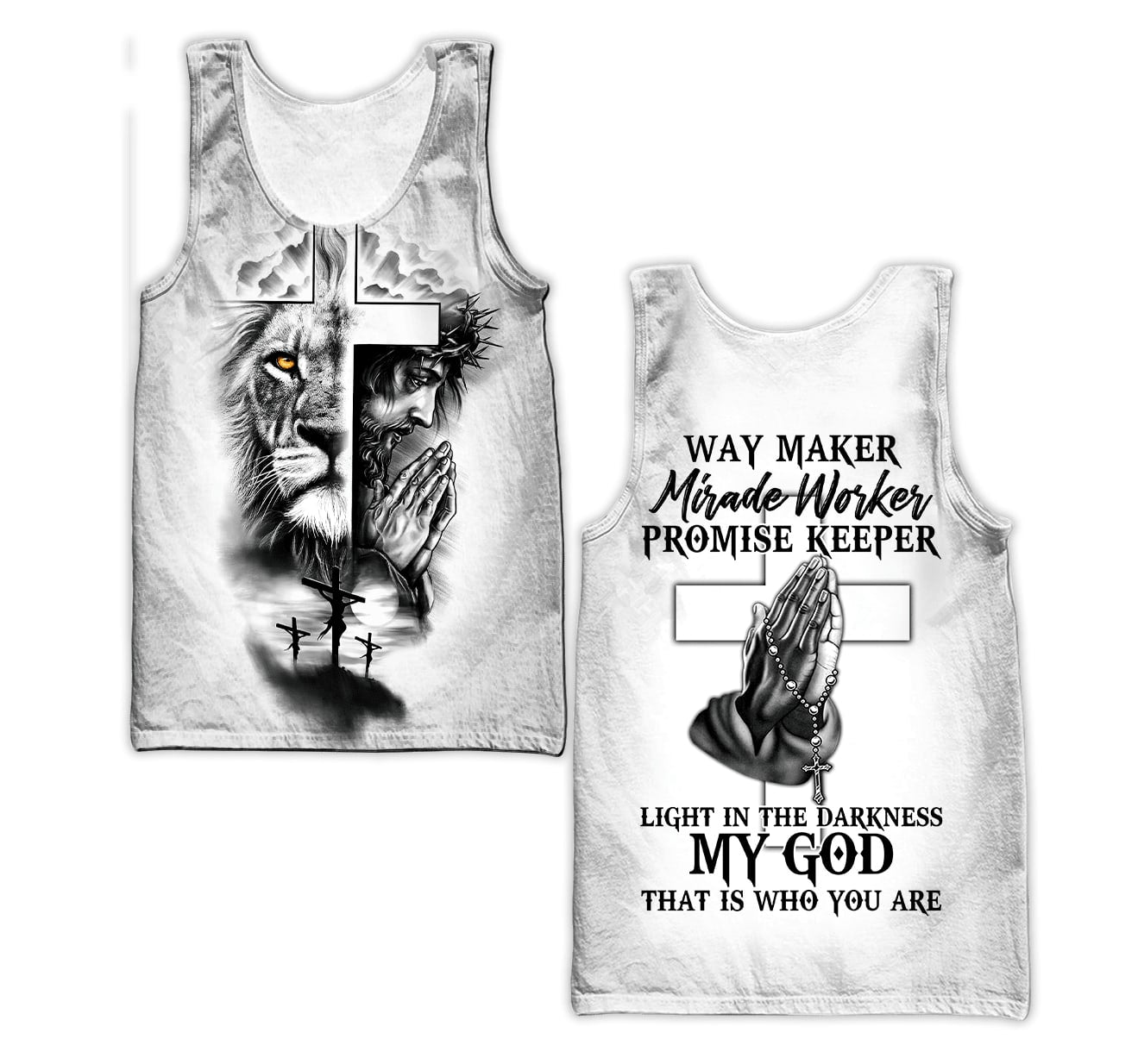 Jesus Cross Way Maker Miracle Worker Promise Keeper  Unisex Tank Top - Christian Tank Top For Men