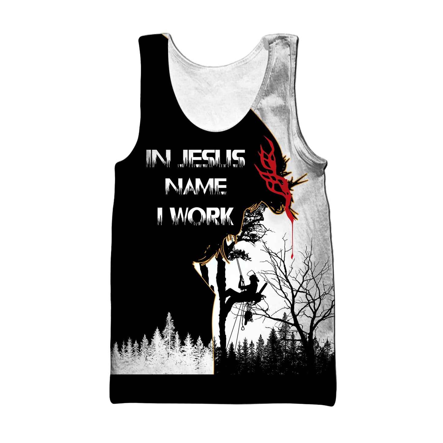 In Jesus Name I Work Logger Jesus  Men Tank Top - Christian Tank Top For Men