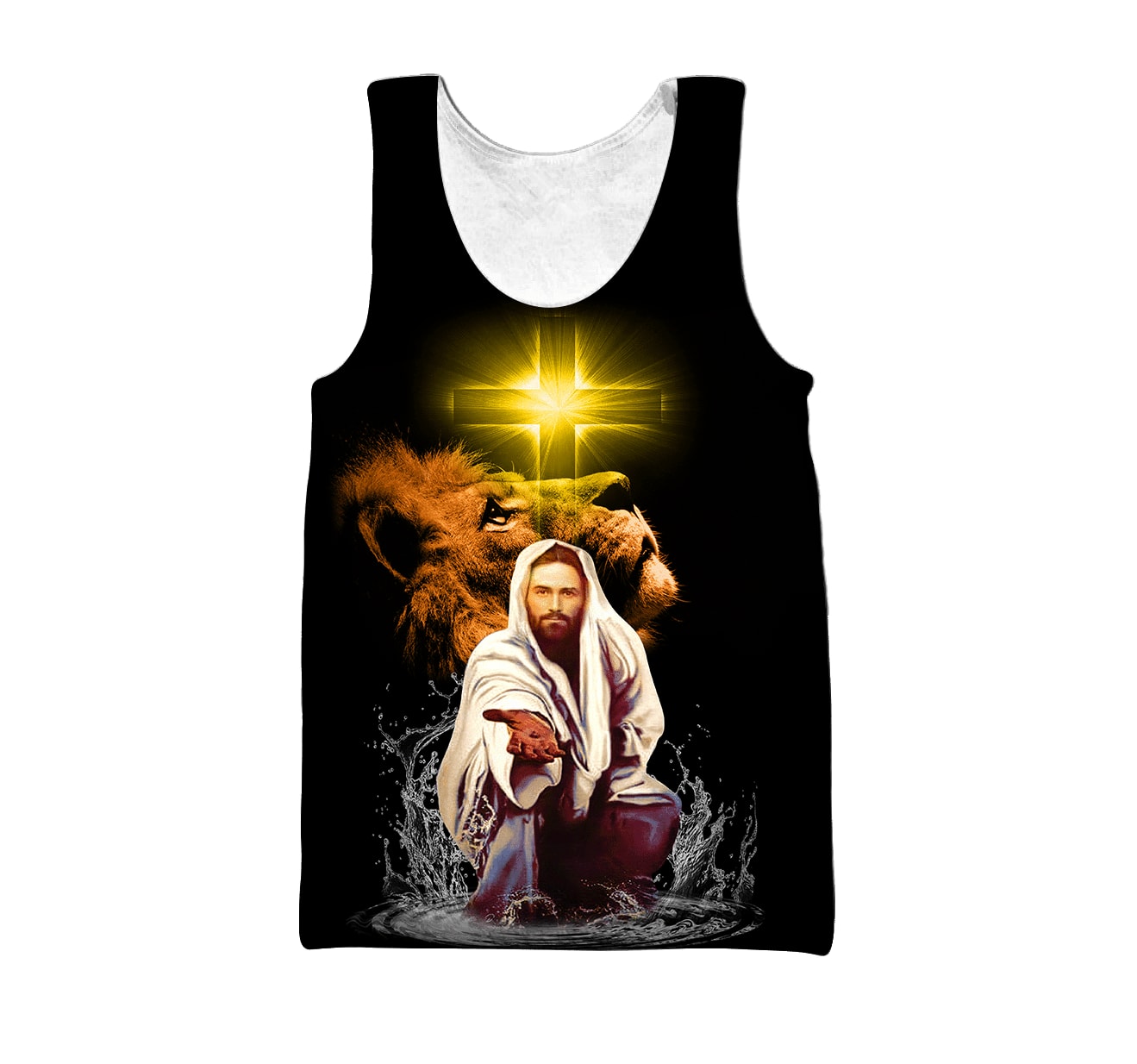 Jesus Lion Black And Yeallow Color Jesus  Unisex Tank Top - Christian Tank Top For Men