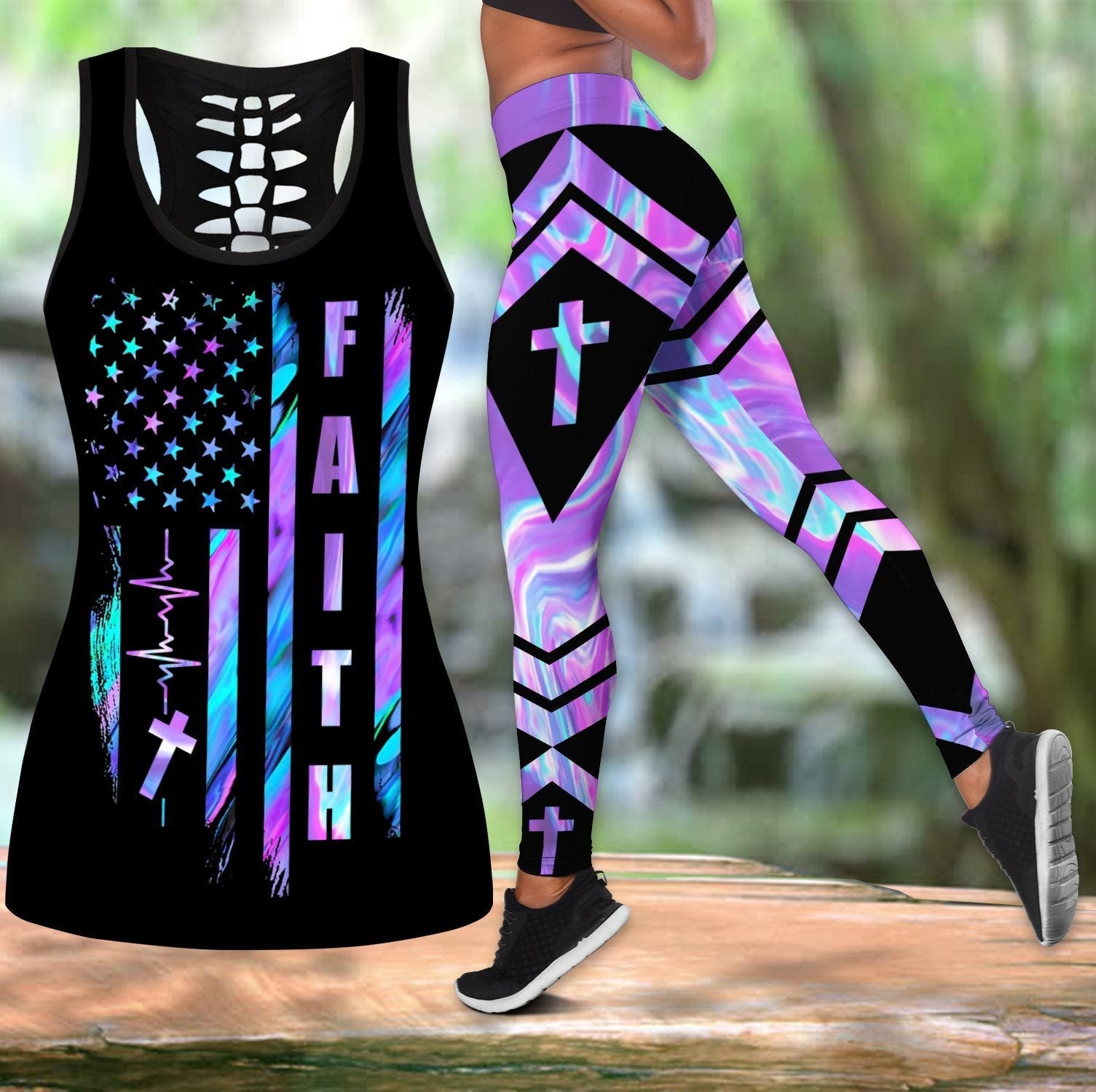 Faith Flag Jesus Tank Legging - Christian Tank Top And Legging Sets For Women