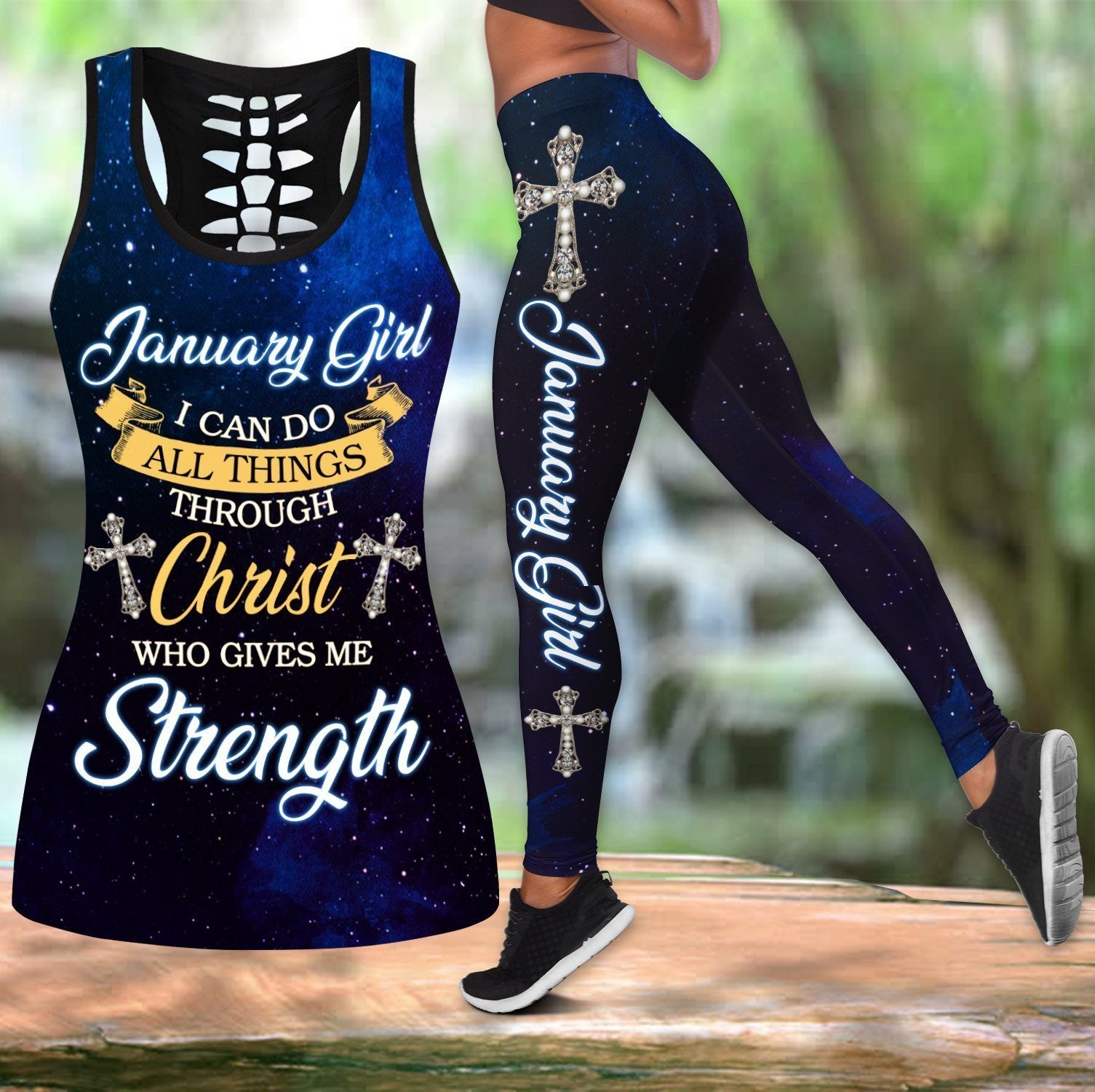January Girl I Can Do All Things Through Christ Who Give Me Strength Jesus - Christian Tank Top And Legging Sets For Women
