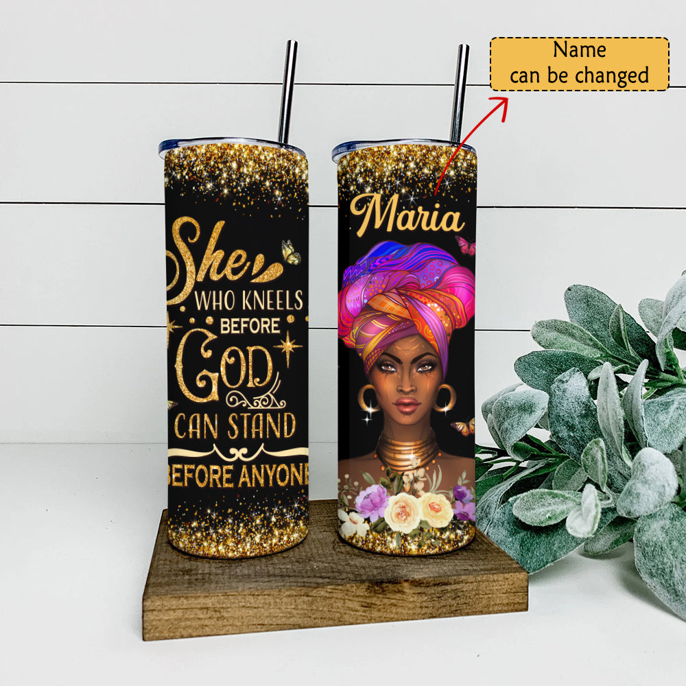 She Who Kneels Before God - Personalized  Tumbler - Stainless Steel Tumbler - 20 oz Skinny Tumbler - Tumbler For Cold Drinks - Ciaocustom