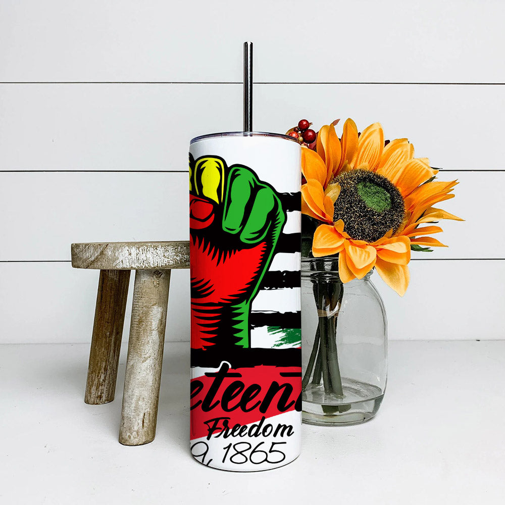 Flag - Celebrate Freedom - June 19 - Juneteenth Tumbler - Stainless Steel Tumbler - 20 oz Skinny Tumbler - Tumbler For Cold Drinks - Ciaocustom