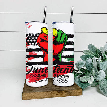 Flag - Celebrate Freedom - June 19 - Juneteenth Tumbler - Stainless Steel Tumbler - 20 oz Skinny Tumbler - Tumbler For Cold Drinks - Ciaocustom