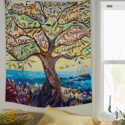 Our Father Prayer Tree Tapestry - Christian Wall Tapestry - Jesus Christ Tapestry Wall Art - Tapestry Wall Hanging - Gift For Christian - Ciaocustom