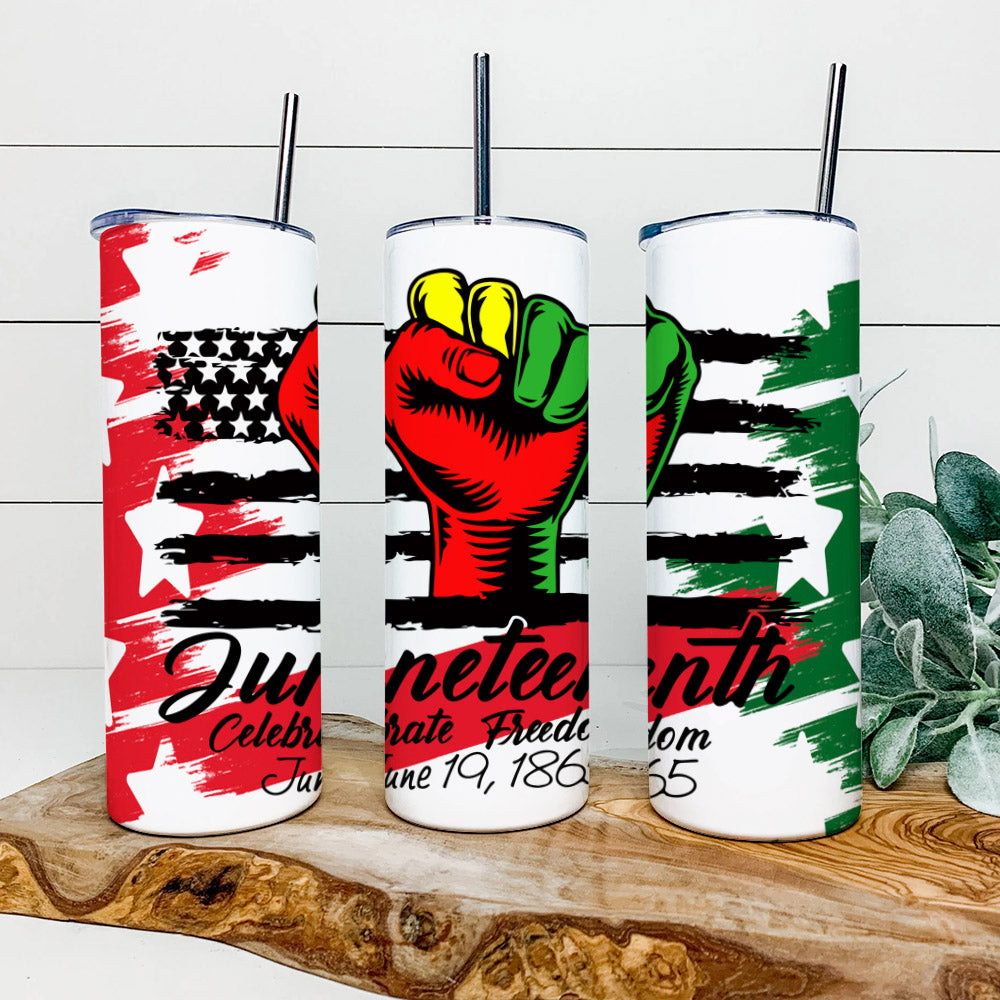 Flag - Celebrate Freedom - June 19 - Juneteenth Tumbler - Stainless Steel Tumbler - 20 oz Skinny Tumbler - Tumbler For Cold Drinks - Ciaocustom