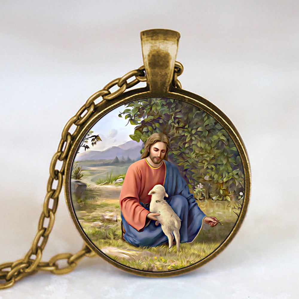 Jesus And Sheep - Religious Pendant - Religious Necklace - Catholic Necklace - Ciaocustom